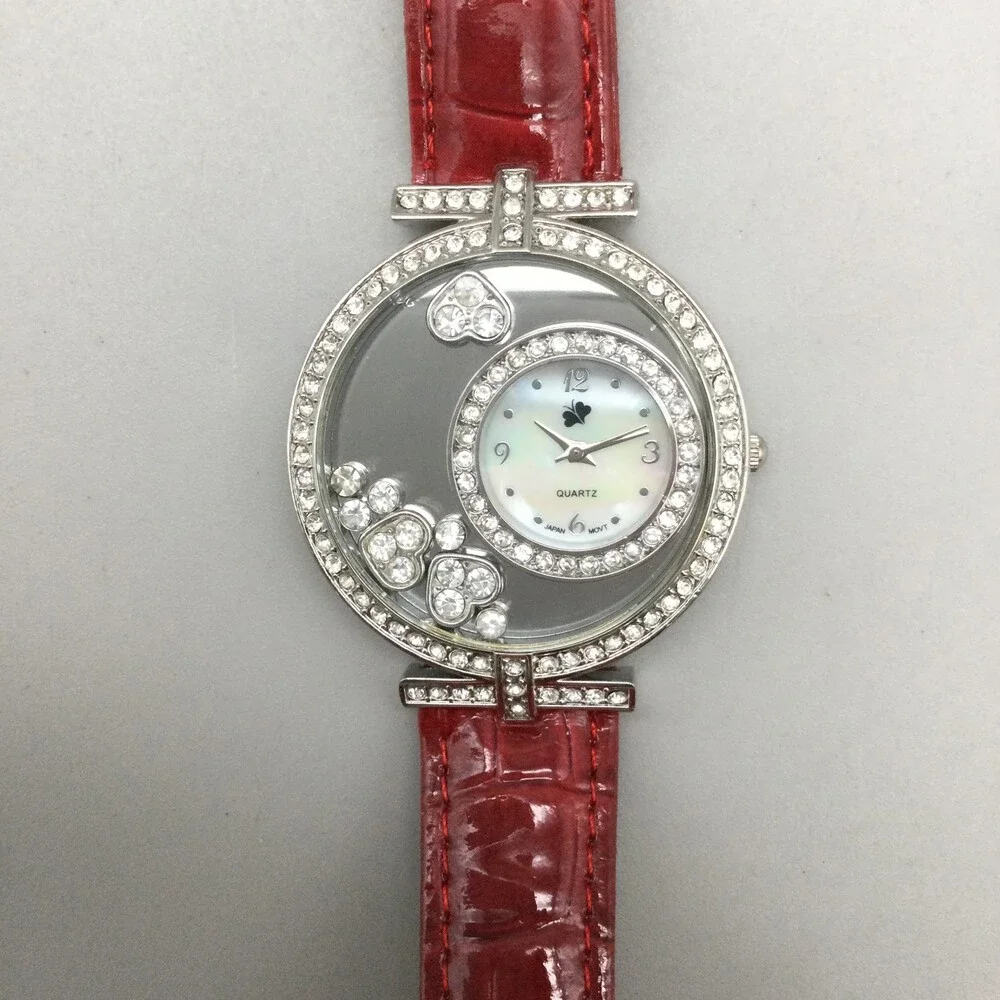Accutime Watch Women 40mm Silver Tone MOP Dial Floating Crystals New Battery